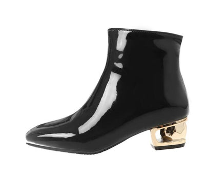 Patent Leather Pointed Toe Ankle Boots