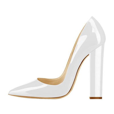 Classic Pointed Toe Block Chunky High Heel Slip on Pumps