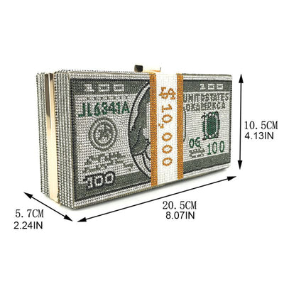 Money Clutch Rhinestone 10000 Dollars Clutch Crossbody Bag