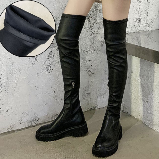 Over The Knee Chunky Heels Plush Skidproof Sole Boots