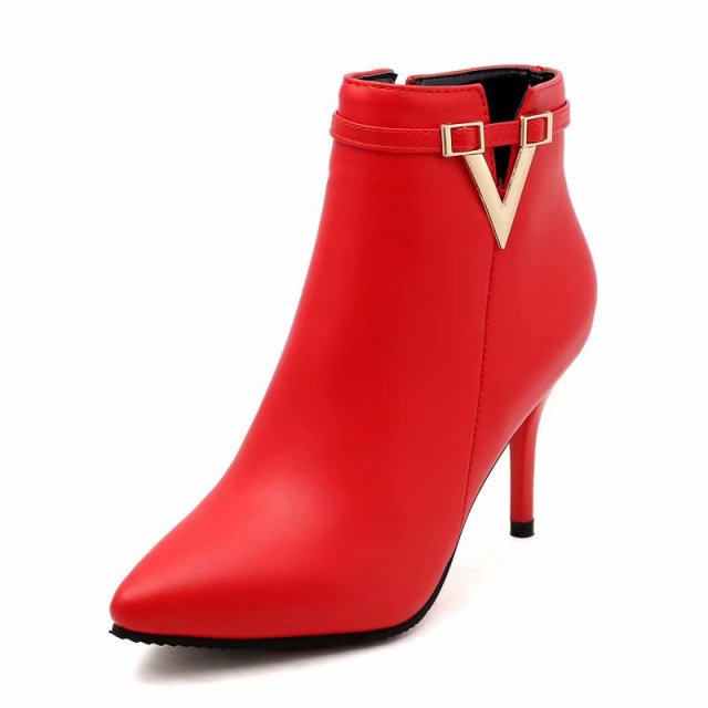 Pointed Toe Faux Leather Ankle Boot