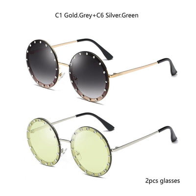 Vintage Round Rhinestone Sunglasses Women Luxury Brand