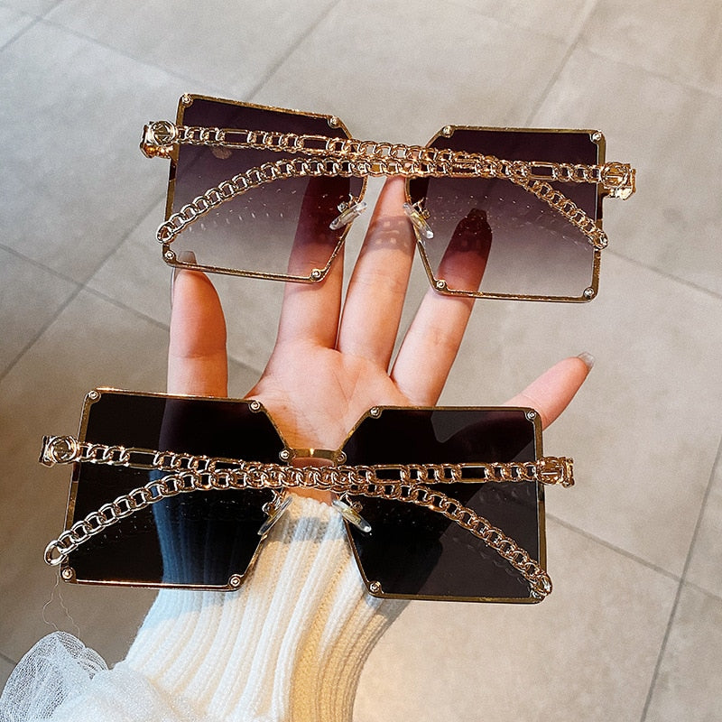 Chain Frame Rivet Square Sunglasses