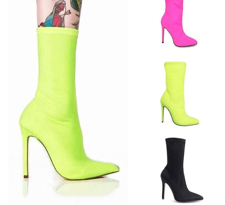 Pointed Toe Elastic Boots Candy Color Sock Boots
