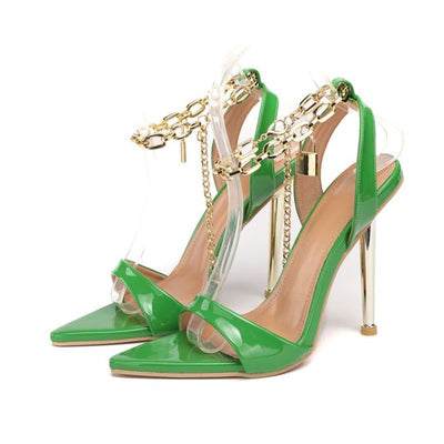 Transparent PVC Chain Ankle Strap Peep Toe High Heels