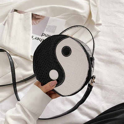 Alligator/Tai Chi Print Round Soft Pu Leather Circular Handbag