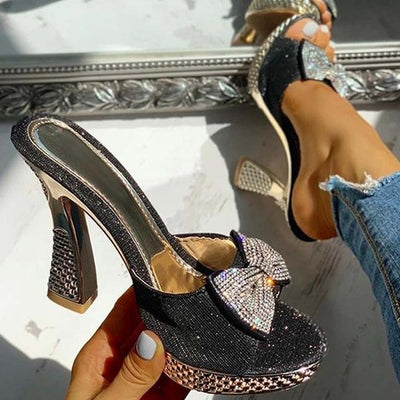 Trendy Bowtie Platform Crystal Slippers