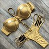 Brazilian Bikini Push Up Shiny Metallic Accent Swimwear