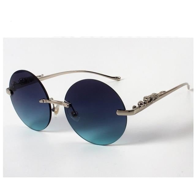 Unique Luxury Brand Leopard Leg Sunglasses Men New Vintage Alloy Rimless Round Pilot Sun Glasses Women Gradient Mawii Eyewear, Gray Ombre
