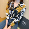 Elegant Vintage Print Turn-down Collar Long Sleeve Button Blouse