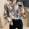 Elegant Vintage Print Turn-down Collar Long Sleeve Button Blouse