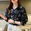 Elegant Vintage Print Turn-down Collar Long Sleeve Button Blouse