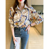 Elegant Vintage Print Turn-down Collar Long Sleeve Button Blouse