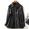 Casual Faux Leather Streetwear Jacket Long Sleeve Drawstring Front Zipper
