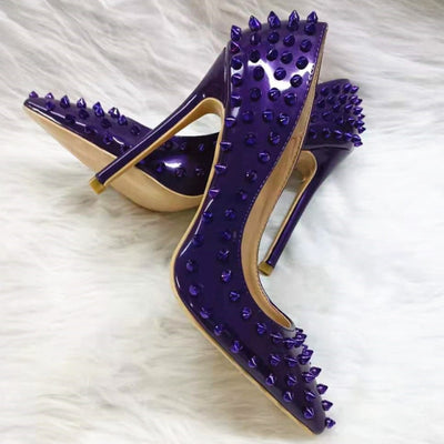 Patent Leather Spiked Pointy Toe Stiletto Pumps