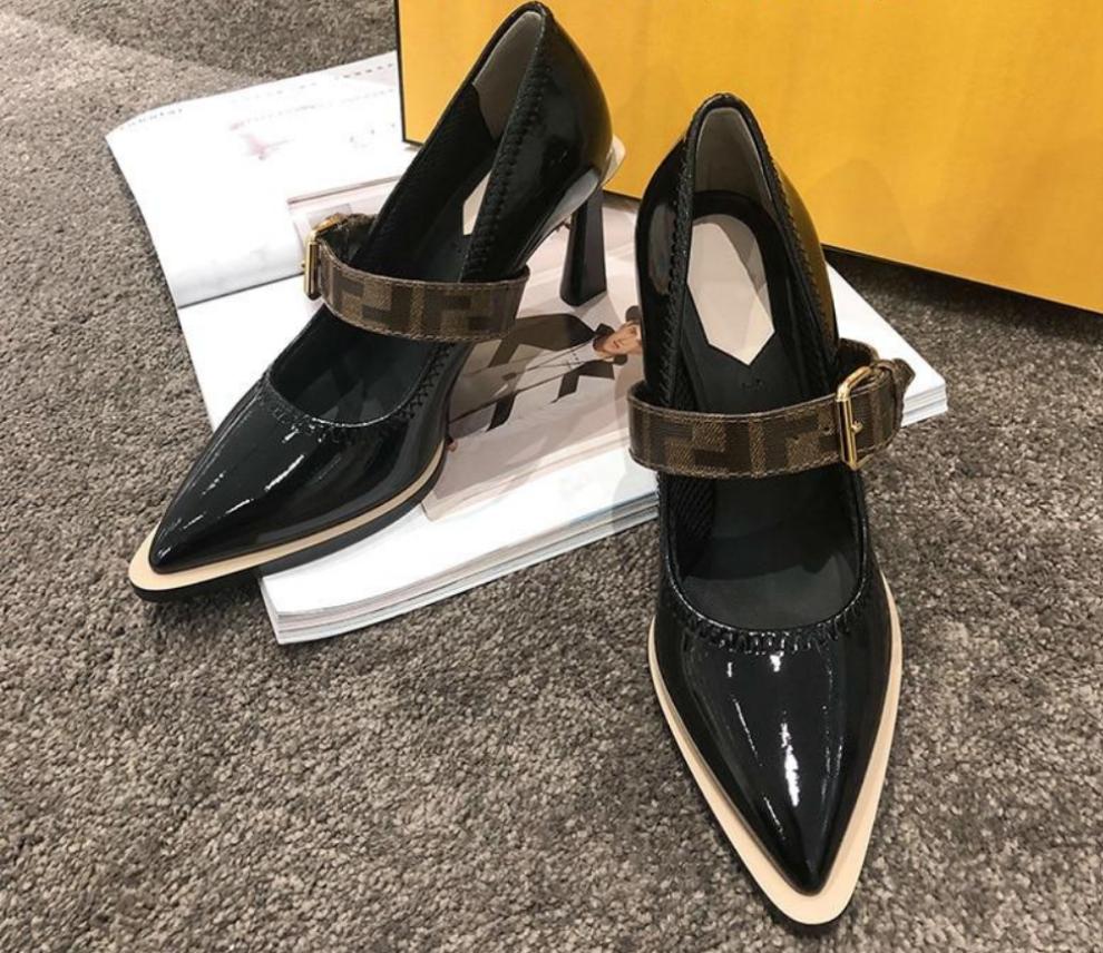 Pointed toe patent leather pumps