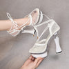 Cross Ankle Strap Hollow Mesh Chunky Heel Sandals