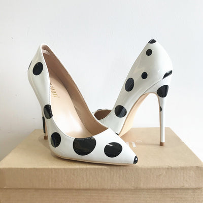 Polka Dot Patent Leather Pointed Toe Pumps